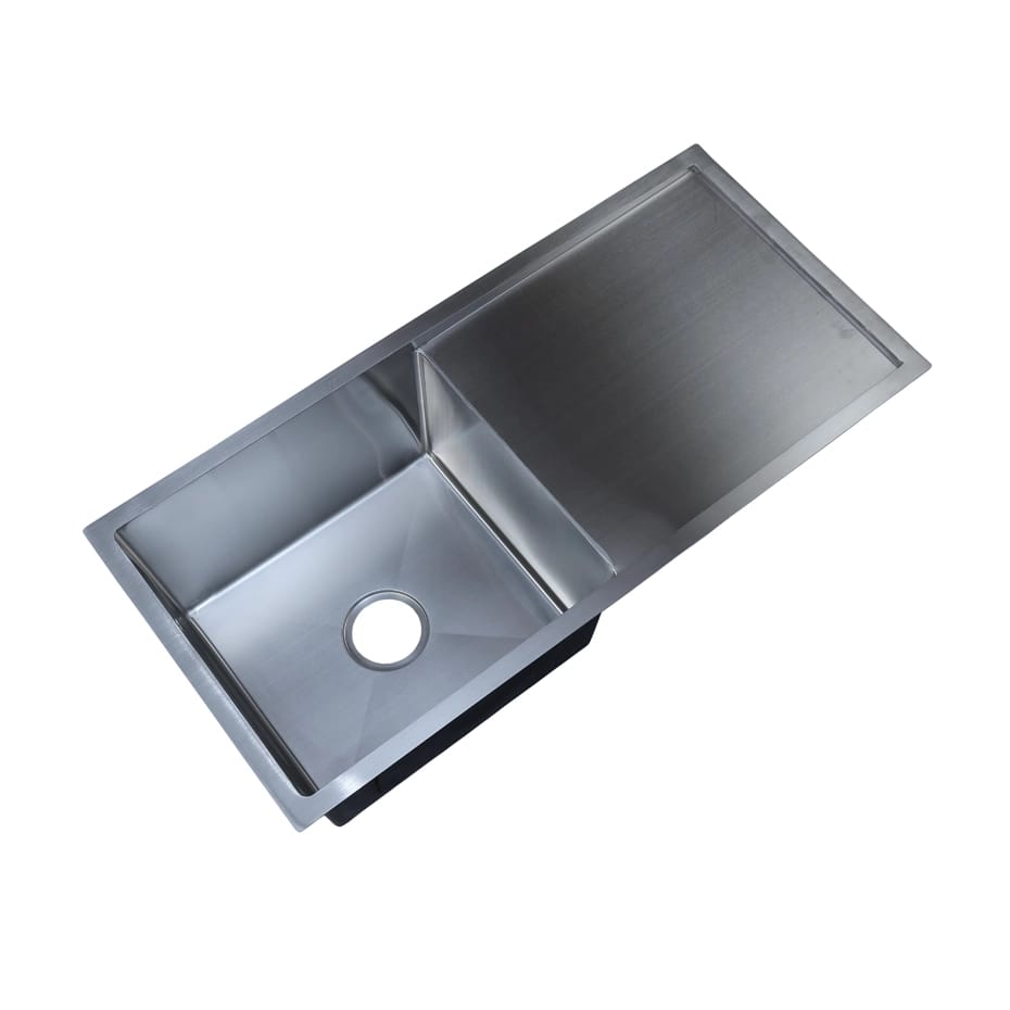 Stainless steel kitchen sink with drain board