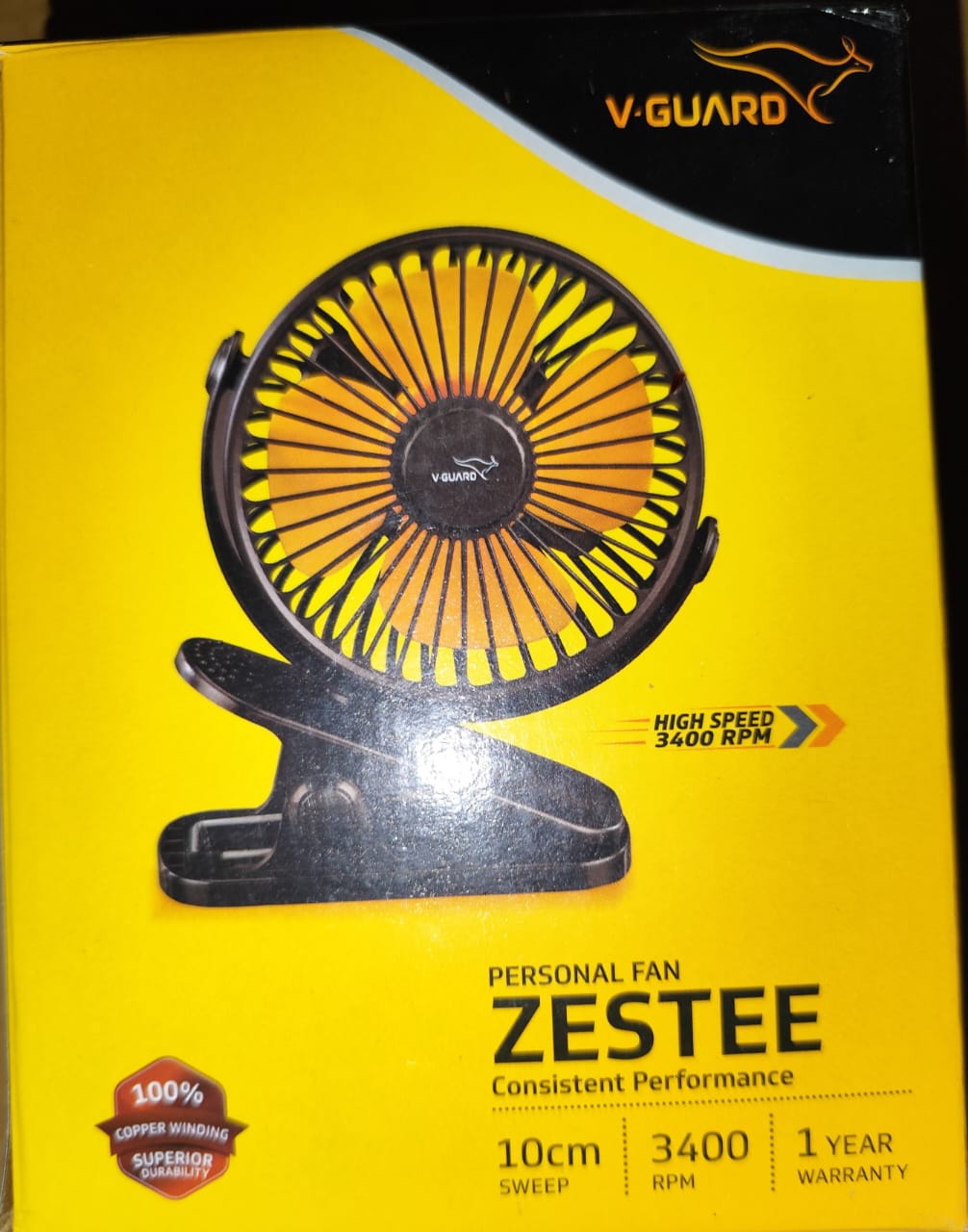 Vguard Zestee Hand Fan 100MM 3400RPM
