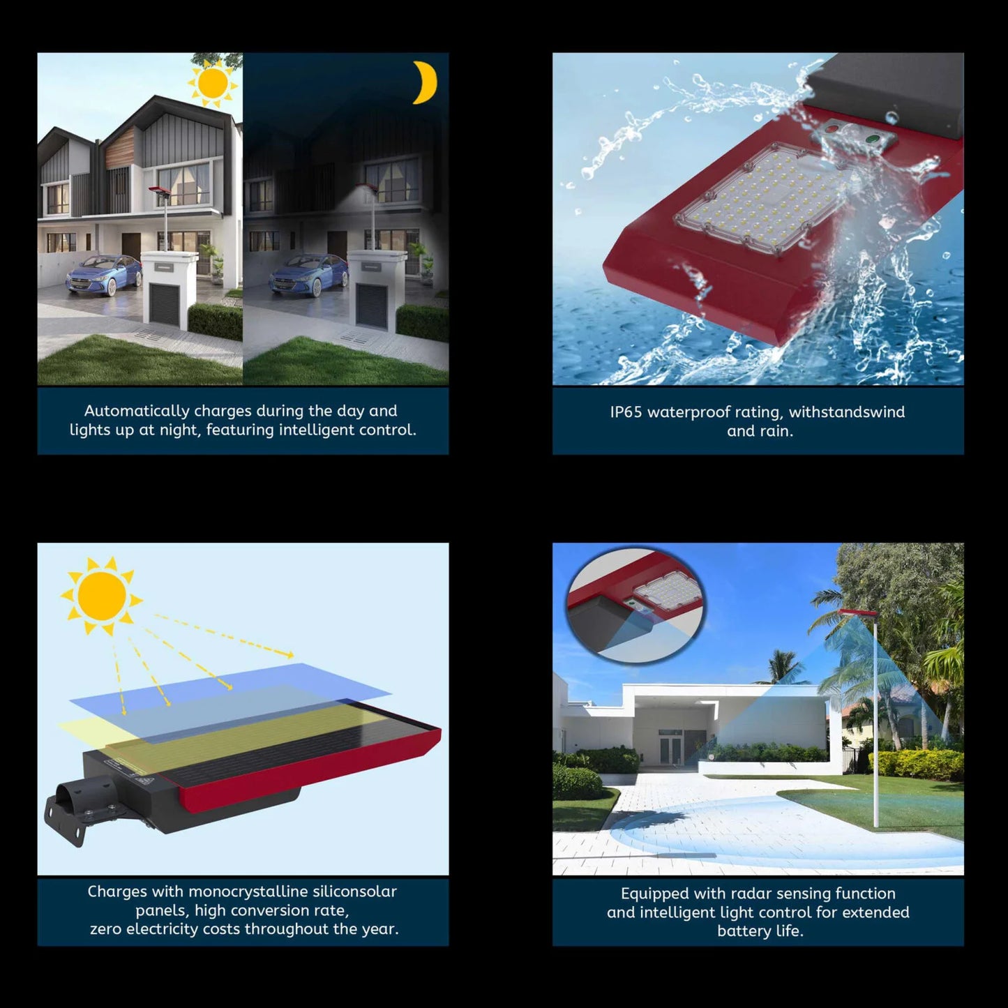 Hegron solar street light 12v 3030led chips IP65 waterproof outdoor light